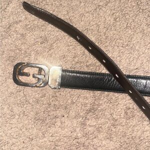 Black Leather Belt with Silver Buckle
